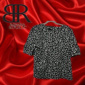 Banana Republic Women's Black Gray Cheetah Knit Top Boxy Size Large